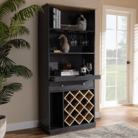 Baxton Studio SEWC16006WI-Dark Grey/Hana Oak Mattia Modern and Contemporary Dark Grey and Oak Finished Wood Wine Cabinet